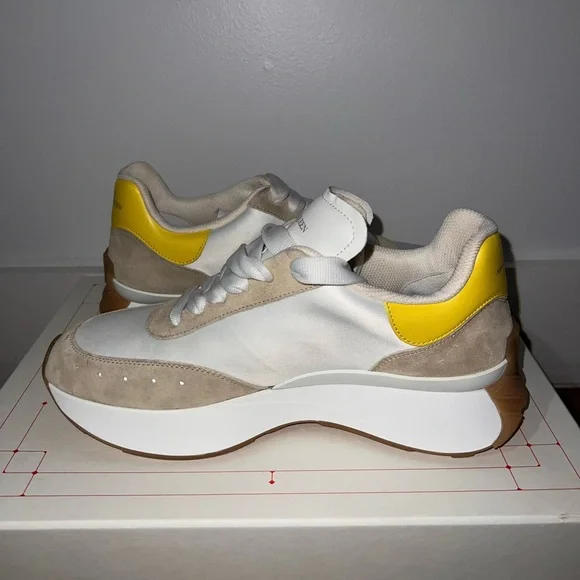 Alexander McQueen Yellow and White Sneakers with Slim Silhouette